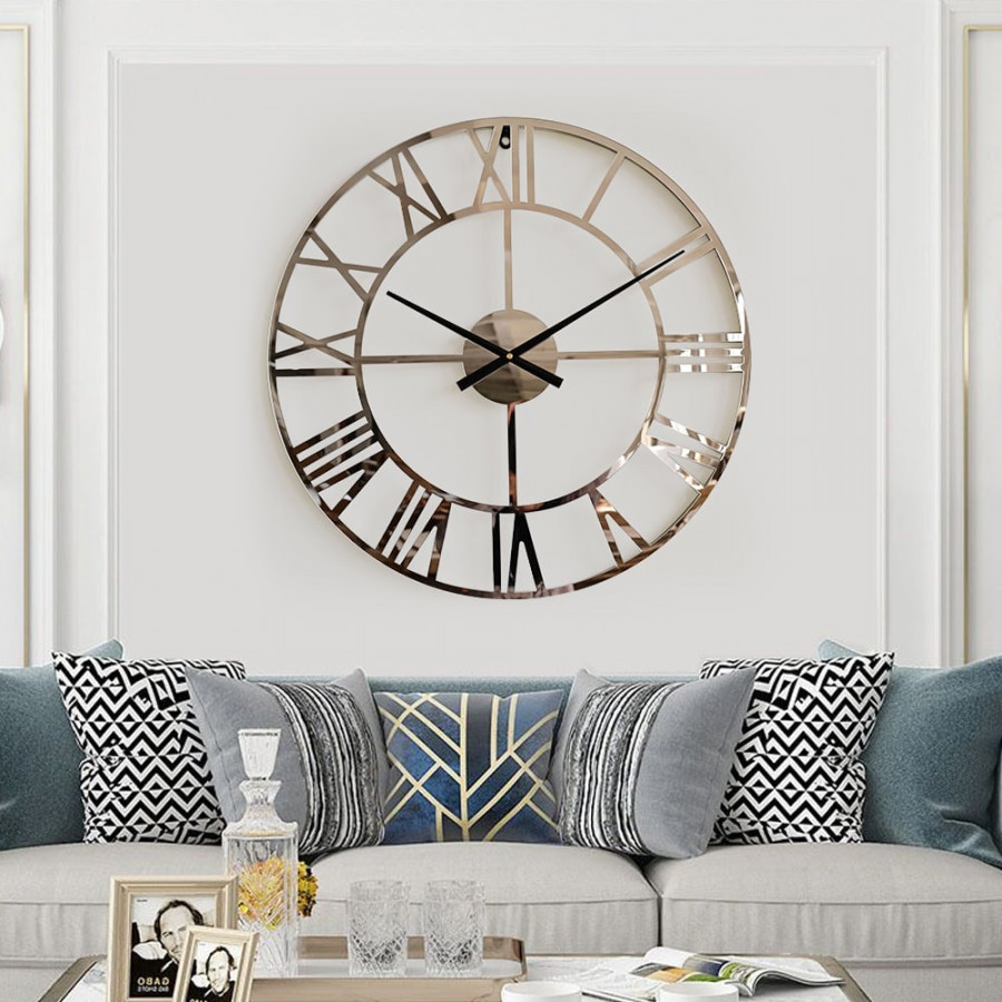 HMR - 23" Large Round Silver Roman Numeral Silent Wall Clock Modern Acrylic Decor Art