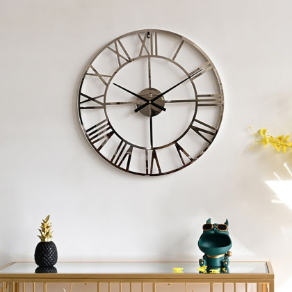 HMR - 23" Large Round Silver Roman Numeral Silent Wall Clock Modern Acrylic Decor Art