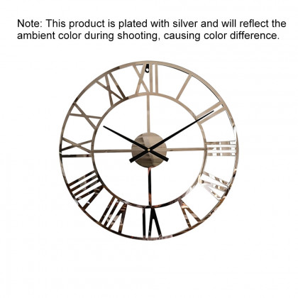 HMR - 23" Large Round Silver Roman Numeral Silent Wall Clock Modern Acrylic Decor Art