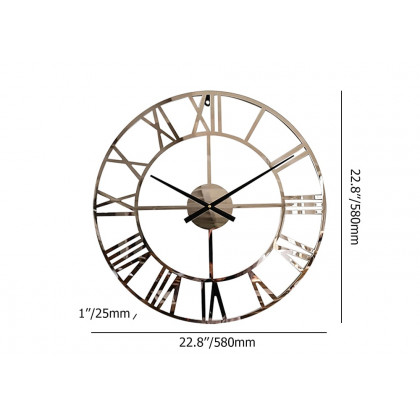 HMR - 23" Large Round Silver Roman Numeral Silent Wall Clock Modern Acrylic Decor Art