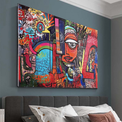 HMR - Abstract Geometric People Colorful Graffiti Wall Art Decor Canvas Prints Living Room