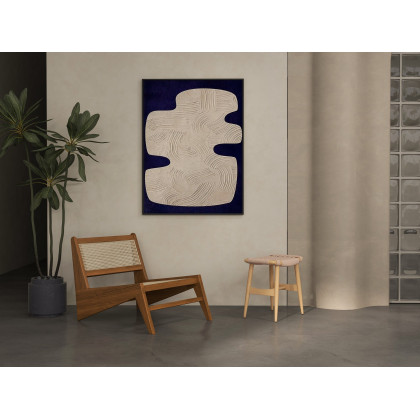 HMR - Japandi 3D Wall Decor for Living Room Home Abstract Art Painting with Frame Blue & White