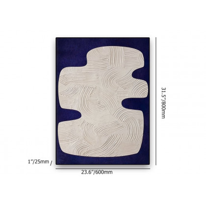 HMR - Japandi 3D Wall Decor for Living Room Home Abstract Art Painting with Frame Blue & White