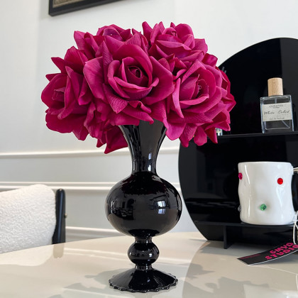 HMR - Modern Rose Artificial Flowers Arrangement in Black Vase Set