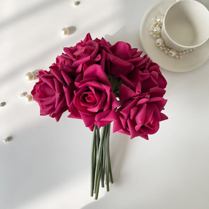 HMR - Modern Rose Artificial Flowers Arrangement in Black Vase Set
