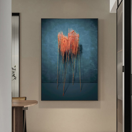 HMR - Farmhouse Wall Decor for Living Room 3D Nature Hanging Painting Art With Frame in Blue