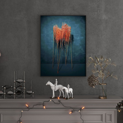 HMR - Farmhouse Wall Decor for Living Room 3D Nature Hanging Painting Art With Frame in Blue