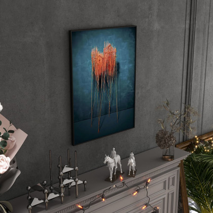 HMR - Farmhouse Wall Decor for Living Room 3D Nature Hanging Painting Art With Frame in Blue