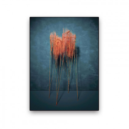 HMR - Farmhouse Wall Decor for Living Room 3D Nature Hanging Painting Art With Frame in Blue