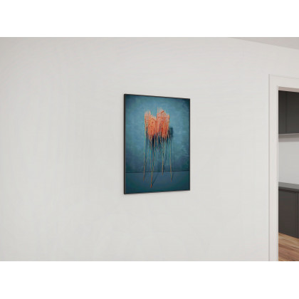HMR - Farmhouse Wall Decor for Living Room 3D Nature Hanging Painting Art With Frame in Blue