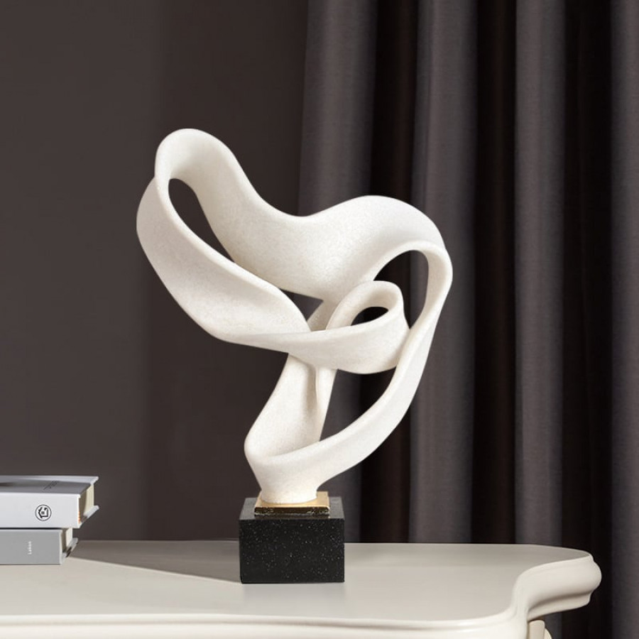HMR Industrial Resin Abstract Sculpture Home Decorative Figurine Desk Art Decor - White