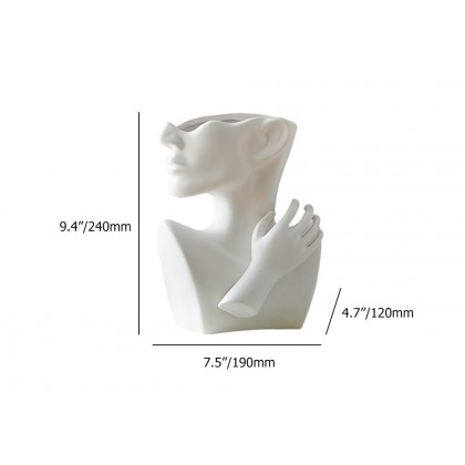 HMR - 9.4" Resin Statue Flower Vase Face Pots Bust Head Shaped Home Table Decor Art in White
