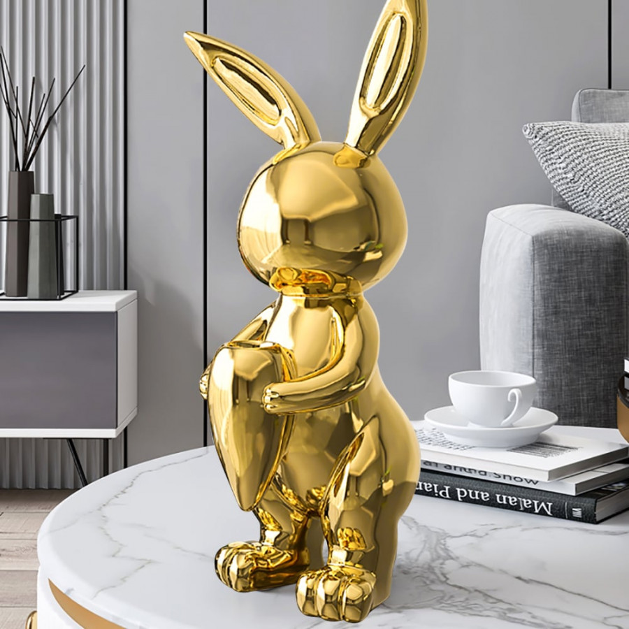 HMR - 16.1" Gold Shiny Resin Rabbit Statue Animal Art Decorative Sculpture Home Decor Vase