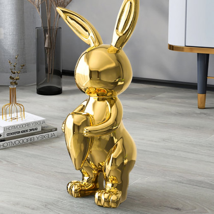 HMR - 16.1" Gold Shiny Resin Rabbit Statue Animal Art Decorative Sculpture Home Decor Vase