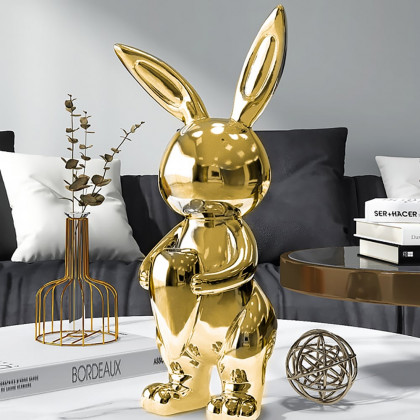 HMR - 16.1" Gold Shiny Resin Rabbit Statue Animal Art Decorative Sculpture Home Decor Vase
