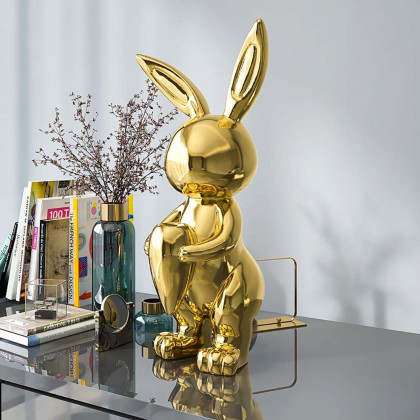 HMR - 16.1" Gold Shiny Resin Rabbit Statue Animal Art Decorative Sculpture Home Decor Vase