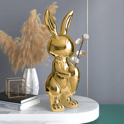HMR - 16.1" Gold Shiny Resin Rabbit Statue Animal Art Decorative Sculpture Home Decor Vase