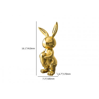 HMR - 16.1" Gold Shiny Resin Rabbit Statue Animal Art Decorative Sculpture Home Decor Vase