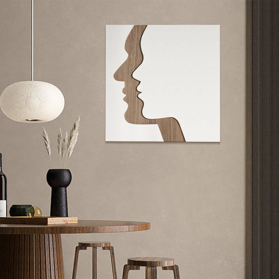 HMR - 23.6" Abstract & Geometric Human Face Wall Decor Art Living Room Bedroom White & Walnut