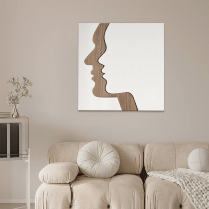 HMR - 23.6" Abstract & Geometric Human Face Wall Decor Art Living Room Bedroom White & Walnut