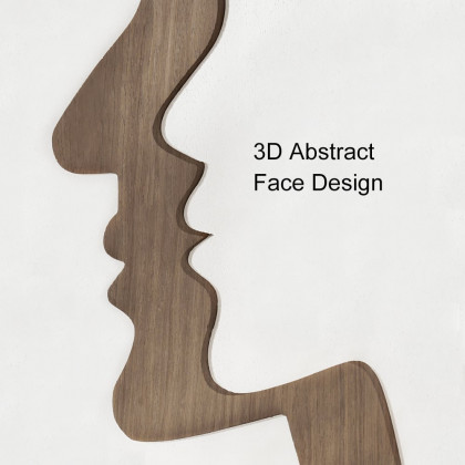 HMR - 23.6" Abstract & Geometric Human Face Wall Decor Art Living Room Bedroom White & Walnut