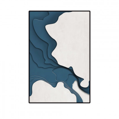 HMR - Modern Rectangle Wall Decor Abstract Canvas Print Art with Frame in Blue & White