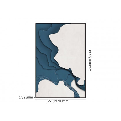 HMR - Modern Rectangle Wall Decor Abstract Canvas Print Art with Frame in Blue & White