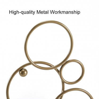 HMR - 16.1" Gold Geometric Metal Ring Sculpture Art Decor Ornament with Clear Crystal Base