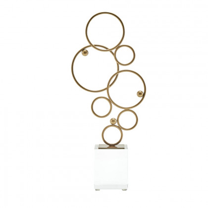HMR - 16.1" Gold Geometric Metal Ring Sculpture Art Decor Ornament with Clear Crystal Base