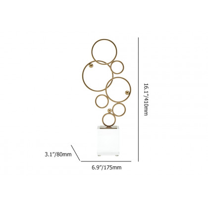 HMR - 16.1" Gold Geometric Metal Ring Sculpture Art Decor Ornament with Clear Crystal Base