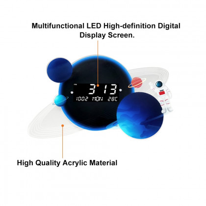 HMR - 23.6" LED Digital Display Modern Acrylic Blue Space Astronaut Wall Clock Decor Art