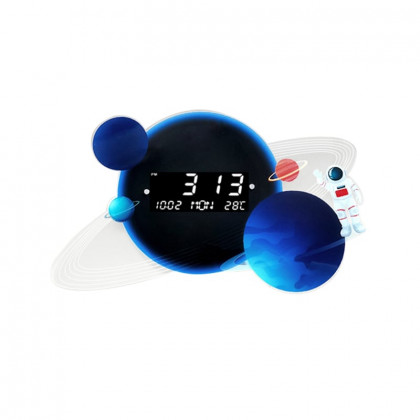 HMR - 23.6" LED Digital Display Modern Acrylic Blue Space Astronaut Wall Clock Decor Art