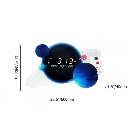 HMR - 23.6" LED Digital Display Modern Acrylic Blue Space Astronaut Wall Clock Decor Art