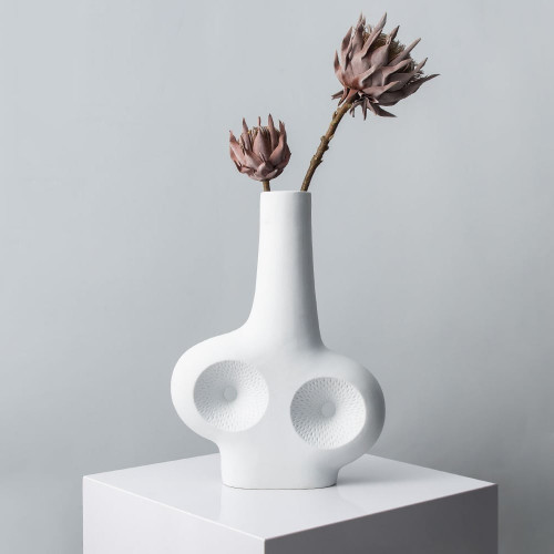 HMR Modern White Resin Flower Vase Sculpture Home Decorative Figurine Object Desk Decor Art - 12.2"