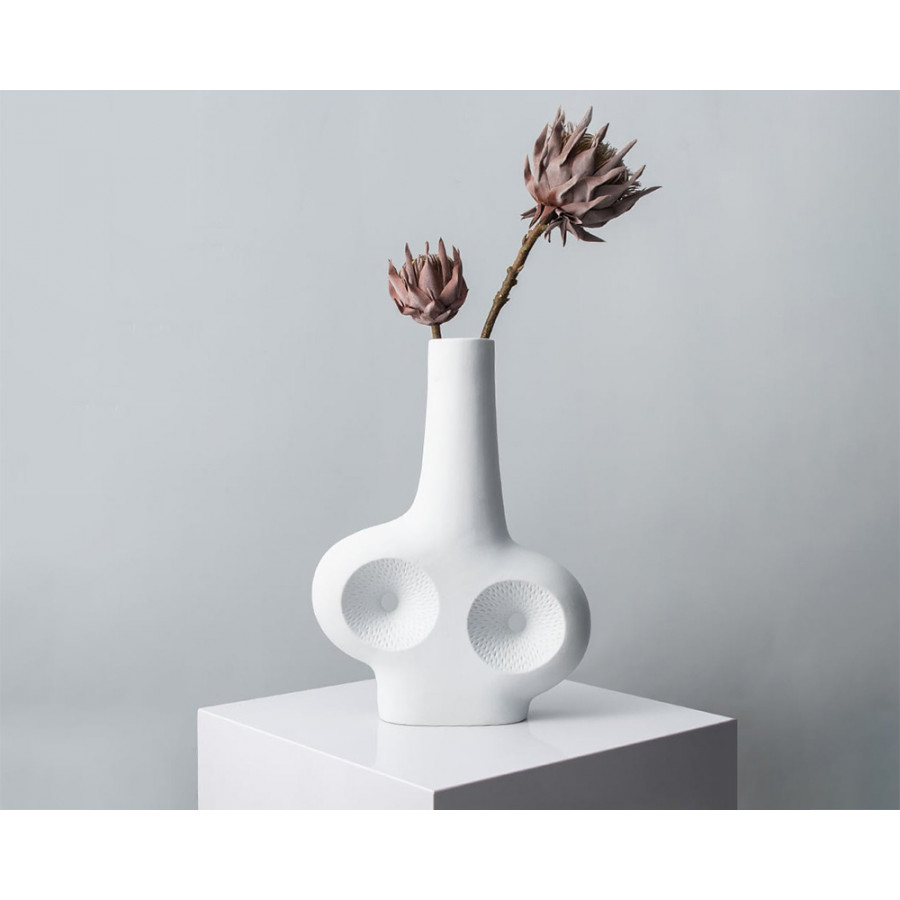 HMR Modern White Resin Flower Vase Sculpture Home Decorative Figurine Object Desk Decor Art - 12.2"