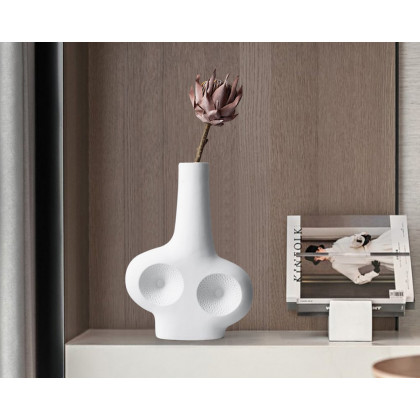 HMR Modern White Resin Flower Vase Sculpture Home Decorative Figurine Object Desk Decor Art - 12.2"