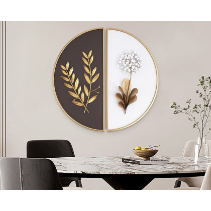 HMR 2-Pieces Glam Metal Bedroom Wall Decor Home Art with Semi-Circle Design - White & Brown