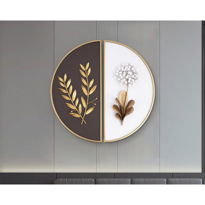 HMR 2-Pieces Glam Metal Bedroom Wall Decor Home Art with Semi-Circle Design - White & Brown