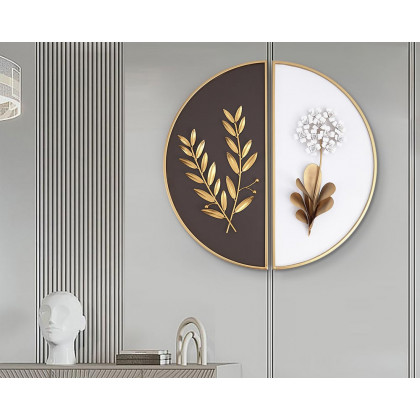 HMR 2-Pieces Glam Metal Bedroom Wall Decor Home Art with Semi-Circle Design - White & Brown