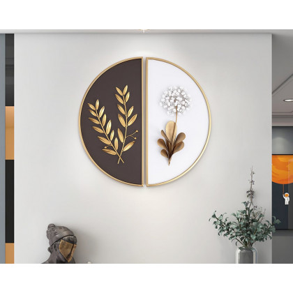 HMR 2-Pieces Glam Metal Bedroom Wall Decor Home Art with Semi-Circle Design - White & Brown