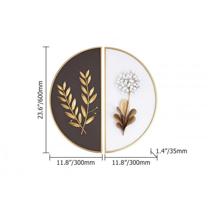 HMR 2-Pieces Glam Metal Bedroom Wall Decor Home Art with Semi-Circle Design - White & Brown
