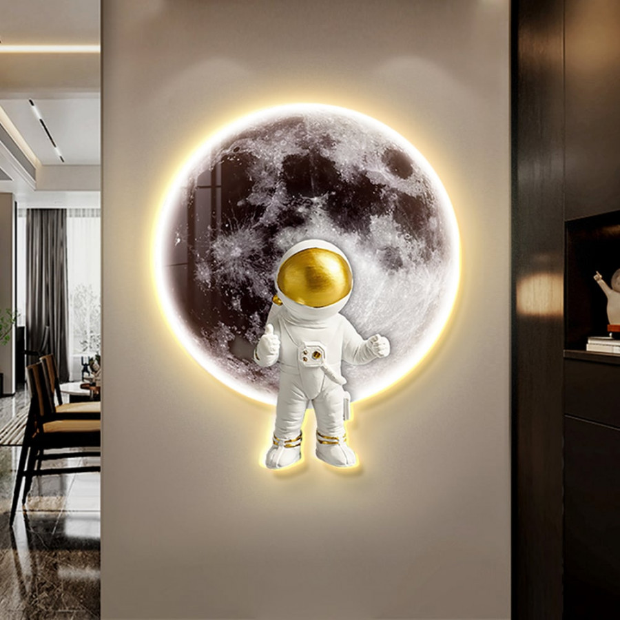 HMR - 23.6" Modern LED Acrylic Astronaut Moon Wall Decor Art Living Room Bedroom