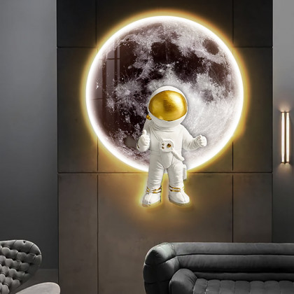 HMR - 23.6" Modern LED Acrylic Astronaut Moon Wall Decor Art Living Room Bedroom
