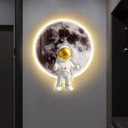 HMR - 23.6" Modern LED Acrylic Astronaut Moon Wall Decor Art Living Room Bedroom