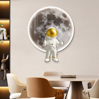 HMR - 23.6" Modern LED Acrylic Astronaut Moon Wall Decor Art Living Room Bedroom