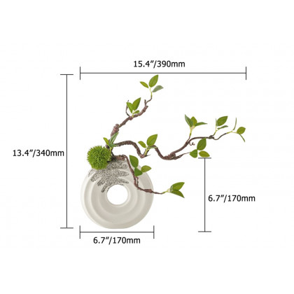 HMR - 15" Artificial Tree With White Ceramic Base Vase Faux Plastic Plant Decor Art Indoor
