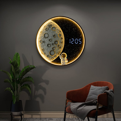 HMR - 19.7" LED Digital Round Moon Astronaut Wall Clock Spaceman Decor Art USB Charging