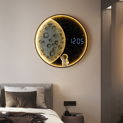 HMR - 19.7" LED Digital Round Moon Astronaut Wall Clock Spaceman Decor Art USB Charging