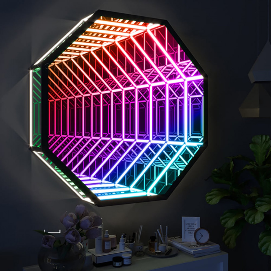 HMR - 3D Octagon LED Tunnel Infinity Wall Mirror Decor Light Art Party Living Room Bedroom