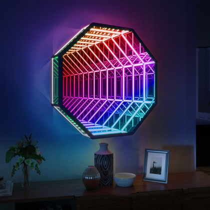 HMR - 3D Octagon LED Tunnel Infinity Wall Mirror Decor Light Art Party Living Room Bedroom